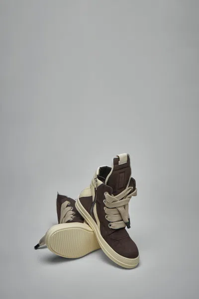Rick Owens Geometric High-top Sneakers Unique Laces In Brown