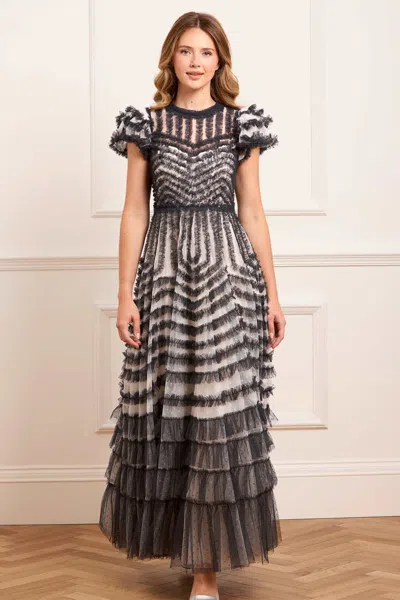 Needle & Thread La Vie En Rose Round Neck Short Sleeve Gown In Black