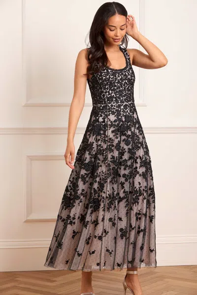 Needle & Thread Embroidered-flowers Scoop-neck Maxi Dress In Black