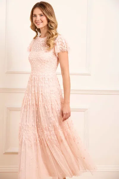 Needle & Thread Clover Short Sleeve Ankle Gown In Pink