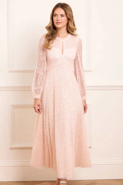 Needle & Thread Dappled Sequin Long Sleeve Ankle Gown In Pink