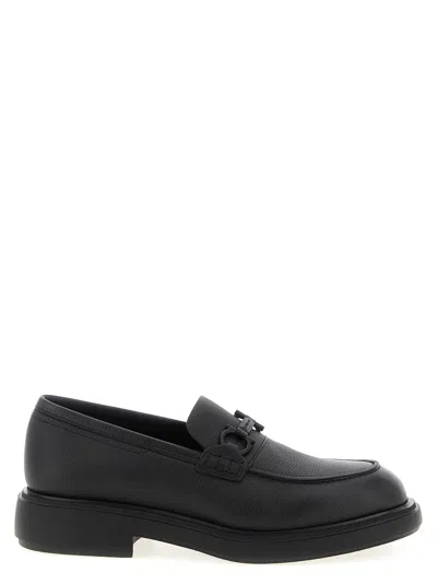 Ferragamo Mocasin With Black Gancini Decoration In Black