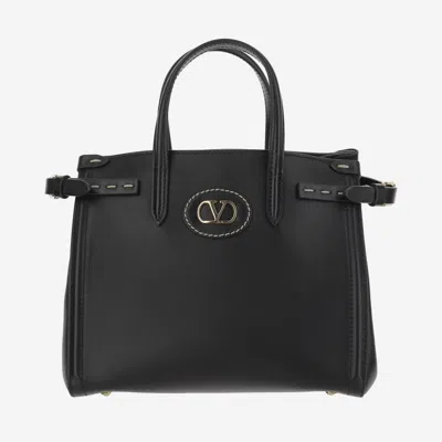 Valentino Borsa Tote In Pelle Nera Con Manici E Tracolla In Black