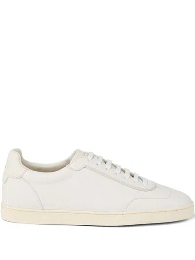 Brunello Cucinelli Men Deer Leather Sneakers With Grain In Neutral
