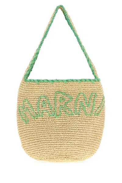 Marni Medium Curved Straw Tote Bag In Neutral
