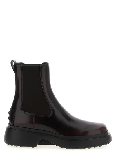 Tod's Burgundy Brown Ankle Boots With Elastic Sides In Burgundy