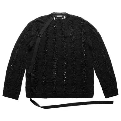 Pre-owned Ann Demeulemeester Balder Ladder Stitch Boat Neck Oversize Sweater 'black' | Men's Size L