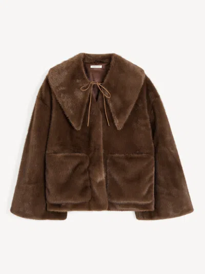 By Malene Birger Jacquie Faux Fur Coat With Detachable Collar In Brown