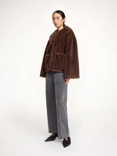 By Malene Birger Jacquie Faux Fur Coat With Detachable Collar In Brown