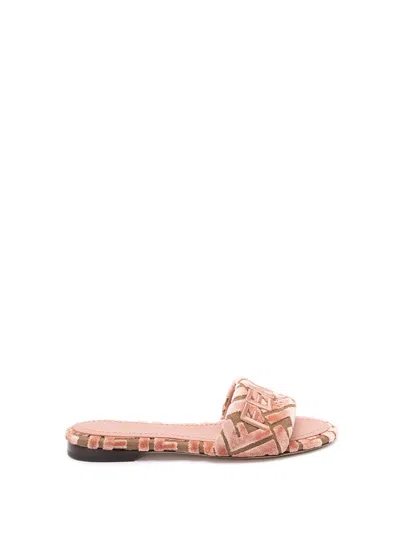 Fendi Velvet Slide Ff Open Toe Flat Sole In Multi