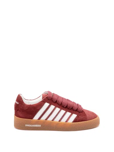 Dsquared2 Black Calf Leather Sneakers In Red