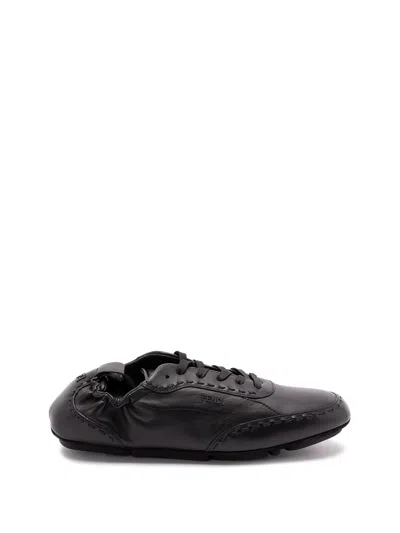 Fendi Stretchy Heel Round Toe Rubber Sole Sneakers In Black