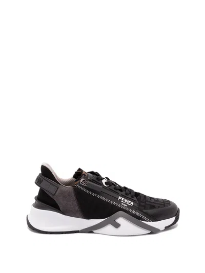 Fendi Structured Stitched Collar Sole Sneakers In Black