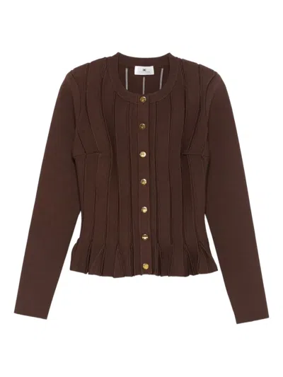 Elisabetta Franchi Knitwear Sweater With Gold Button Detailing In Brown