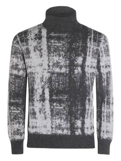 Piacenza Cashmere Roll-neck Abstract-motif Sweater In Gray