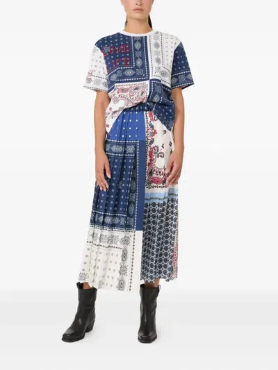 Weekend Max Mara Omens Luna Pleated Woven Midi Skirt Navy In Blue