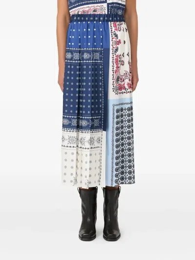 Weekend Max Mara Omens Luna Pleated Woven Midi Skirt Navy In Blue