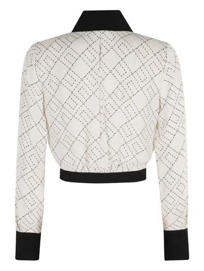 Elisabetta Franchi Bi-color Shirt With Gold Accents And Geometric Pattern In White