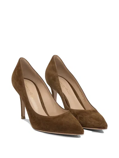 Gianvito Rossi Pointed Toe Suede Finish Pumps In Brown