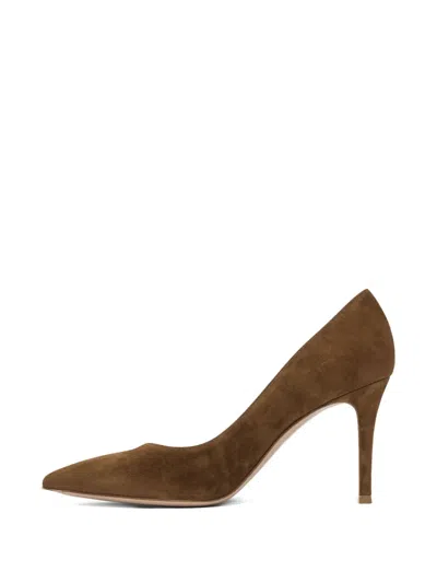 Gianvito Rossi Pointed Toe Suede Finish Pumps In Brown