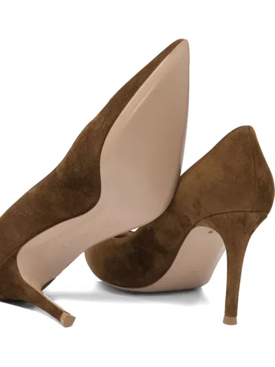 Gianvito Rossi Pointed Toe Suede Finish Pumps In Brown