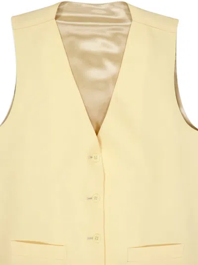 Paula Button-up Linen Vest In Yellow