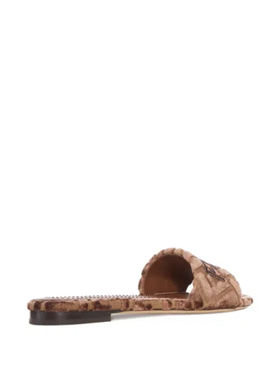 Fendi Sunshine Logo-embroidered Velvet Flat Sandals In Brown