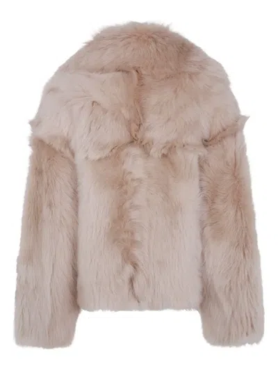 Blancha Wide-lapel Shearling Jacket In Pink