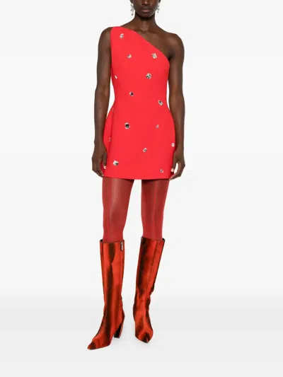 David Koma One-shoulder Crystal-embellished Mini Dress In Red