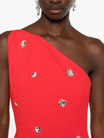 David Koma One-shoulder Crystal-embellished Mini Dress In Red