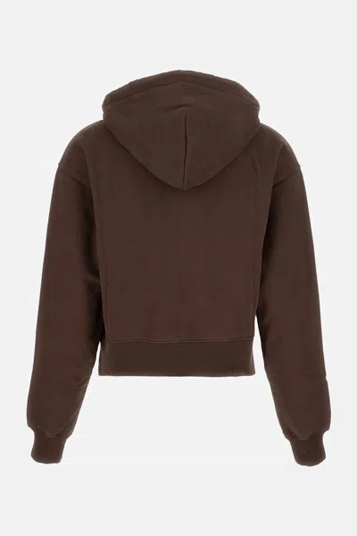 Jacquemus Le Hoodie Gros Grain Brown Cropped Hoodie With Drawstring Hood And Logo Patch On The Front In Cotton In Brown