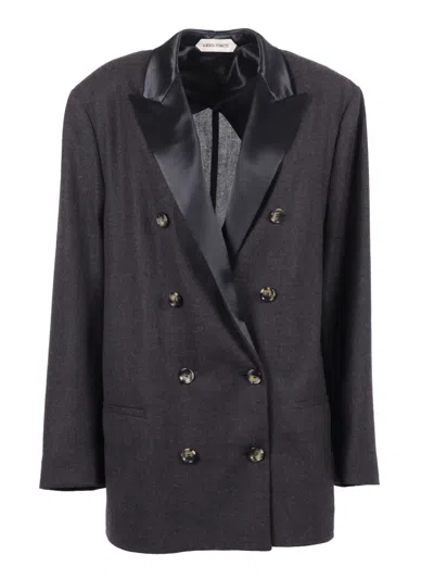 Alberta Ferretti Black Double-breasted Jacket With Peak Revers In Viscose Woman In Black