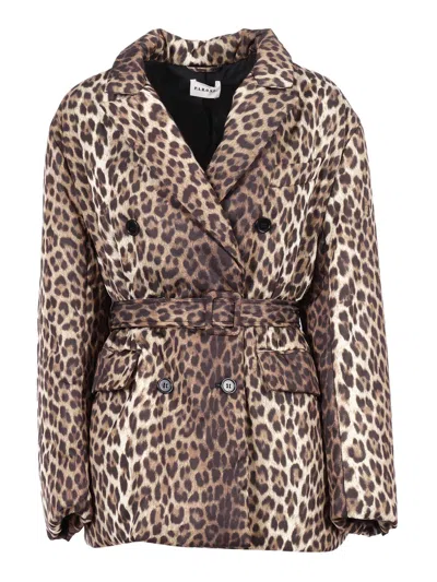 P.a.r.o.s.h Leopard Print Double-breasted Jacket With Belted Waist In Brown