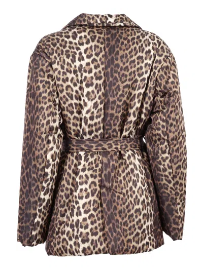 P.a.r.o.s.h Leopard Print Double-breasted Jacket With Belted Waist In Brown