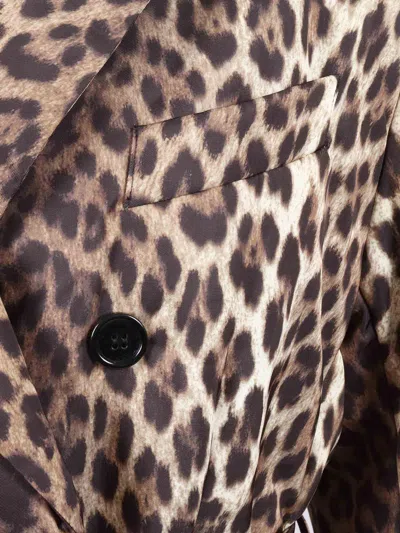 P.a.r.o.s.h Leopard Print Double-breasted Jacket With Belted Waist In Brown