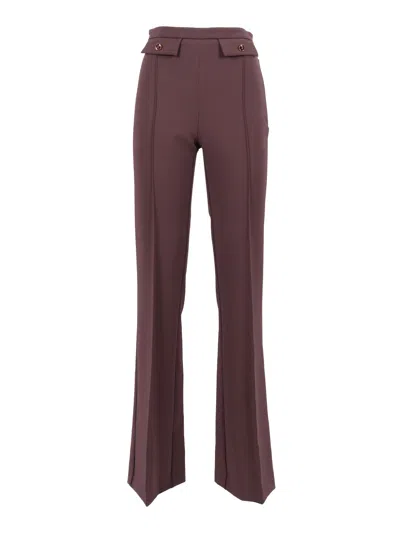 Elisabetta Franchi High-waisted Flared Pants With Decorative Button Details In Burgundy