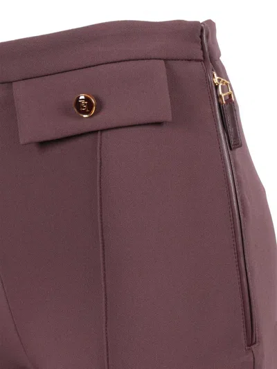 Elisabetta Franchi High-waisted Flared Pants With Decorative Button Details In Burgundy