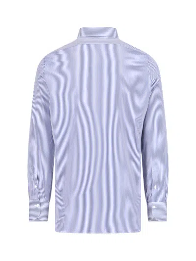 Finamore 1925 Finamore Blue Cotton Striped 1925 Button-up Shirt In Blue
