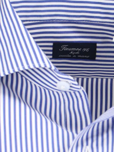 Finamore 1925 Finamore Blue Cotton Striped 1925 Button-up Shirt In Blue