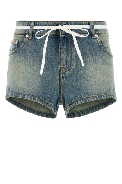 Gimaguas Denim Bow Tie Shorts With Pockets And Buttons In Blue