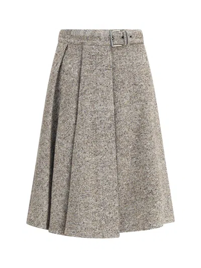 Brunello Cucinelli Virgin Wool Midi Skirt In Gray