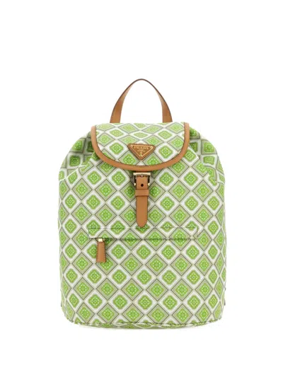 Prada Geometric-print Drawstring Backpack In Green