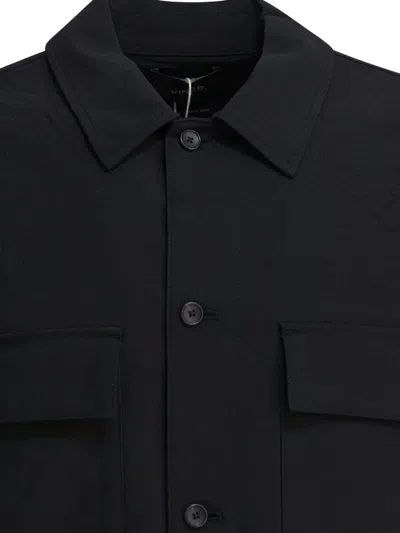 Vince Button-front Wool Overshirt In Black