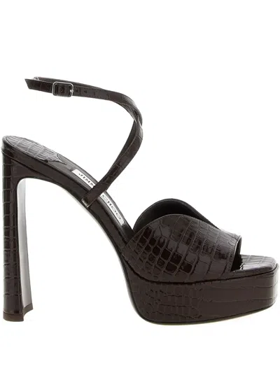 Jimmy Choo Karli 125 Croc-effect Platform Sandals In Brown