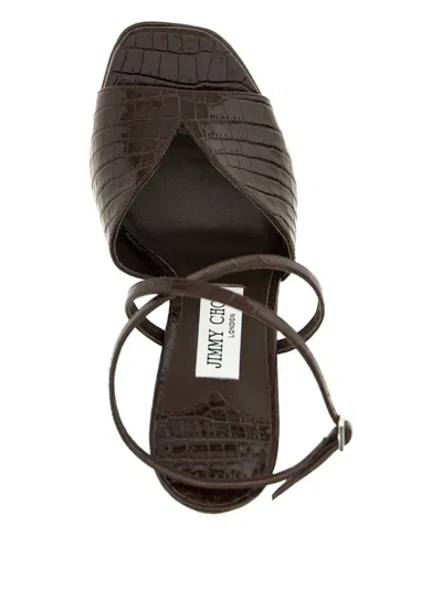 Jimmy Choo Karli 125 Croc-effect Platform Sandals In Brown