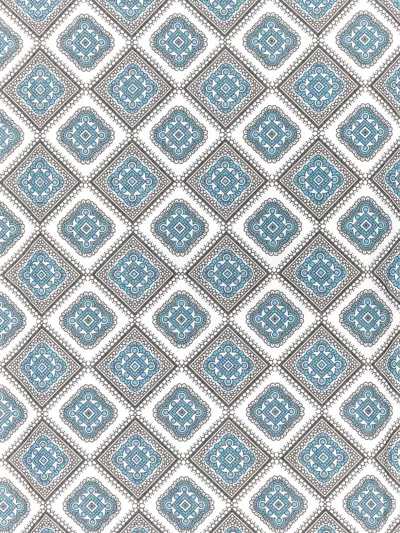 Prada Geometric Print Cotton Scarf With Fringed Edges In Blue