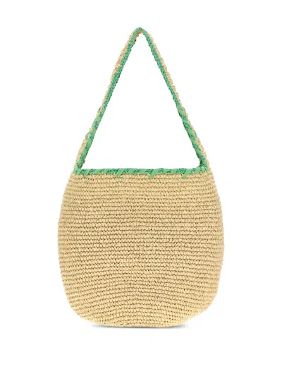 Marni Large Logo-embroidered Raffia Tote Bag In Multi