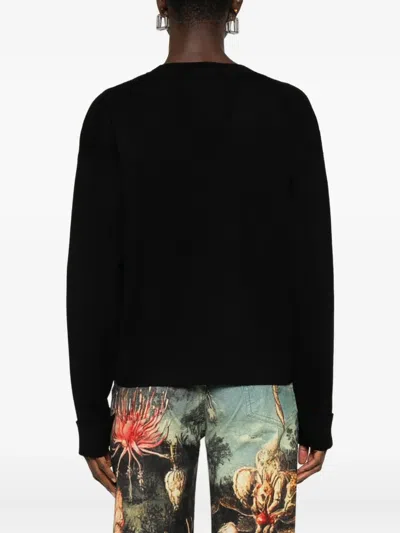 Blugirl V-neck Black Sweater With Geometric Pattern And Embellished Detailing In Black