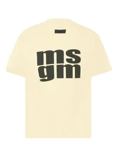 Msgm Logo-print Cotton T-shirt In Neutral