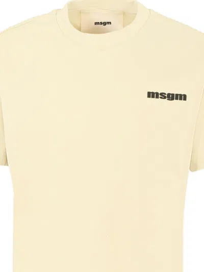 Msgm Logo-print Cotton T-shirt In Neutral